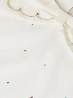 Monsoon Cream Bow Collar Rhinestone Top