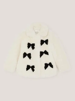 Monsoon Cream Bow Faux Fur Coat