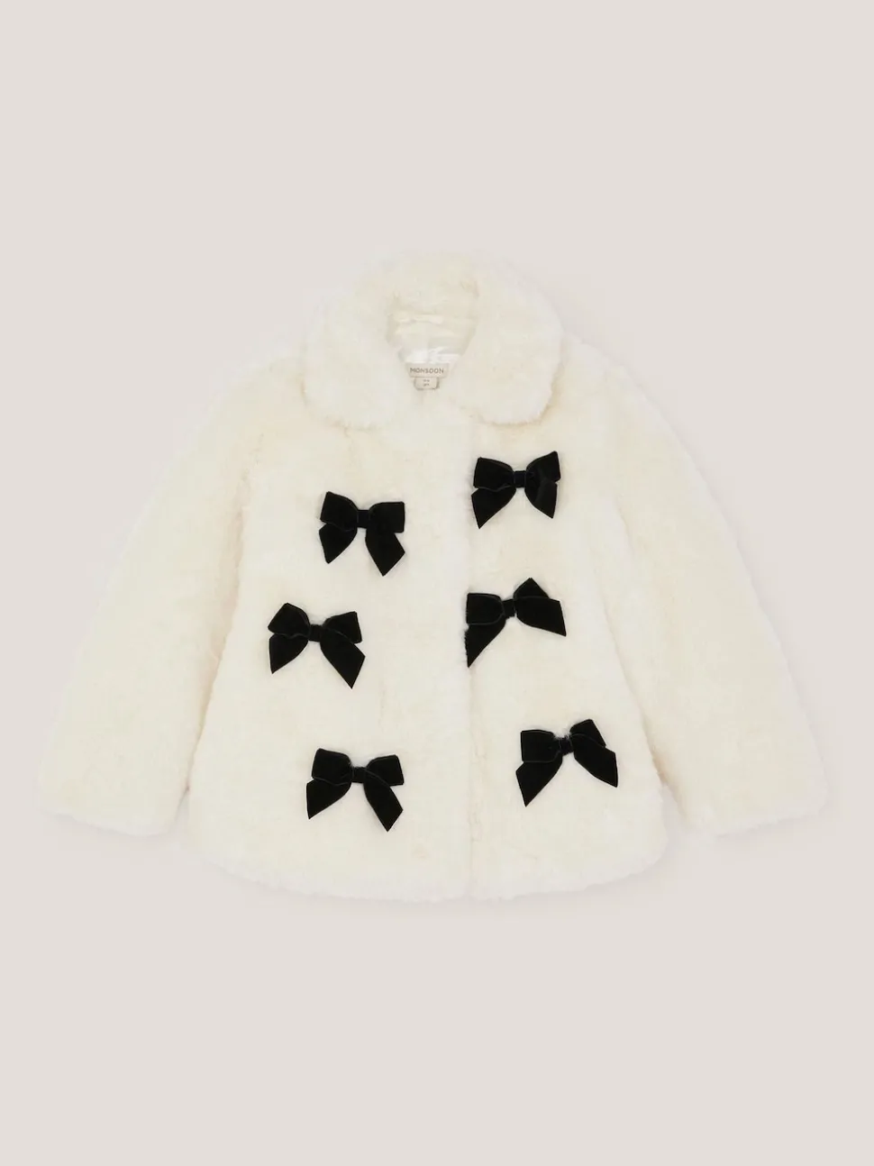 Monsoon Cream Bow Faux Fur Coat