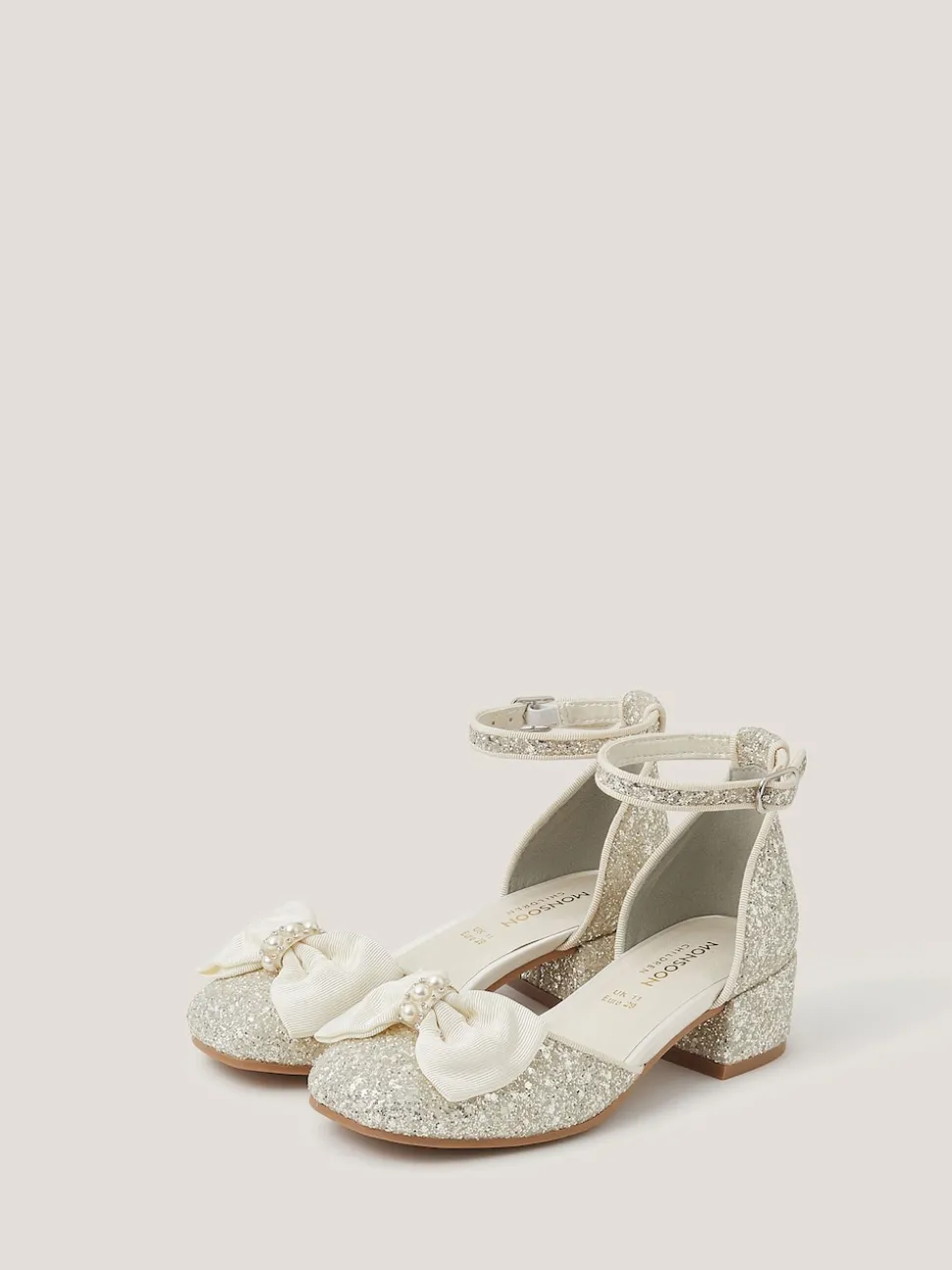 Monsoon Cream Bow Glitter Chunky Heels