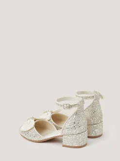 Monsoon Cream Bow Glitter Chunky Heels