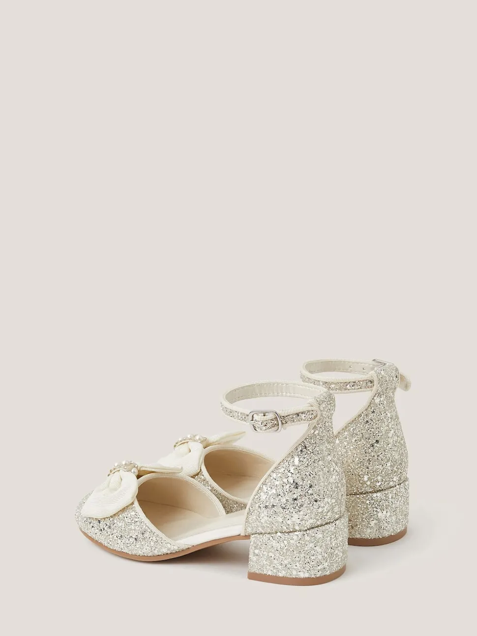 Monsoon Cream Bow Glitter Chunky Heels