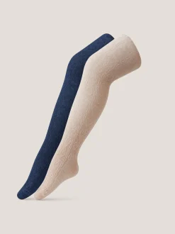 Monsoon Cream Cable Heart Tights 2 Pack