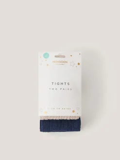 Monsoon Cream Cable Heart Tights 2 Pack