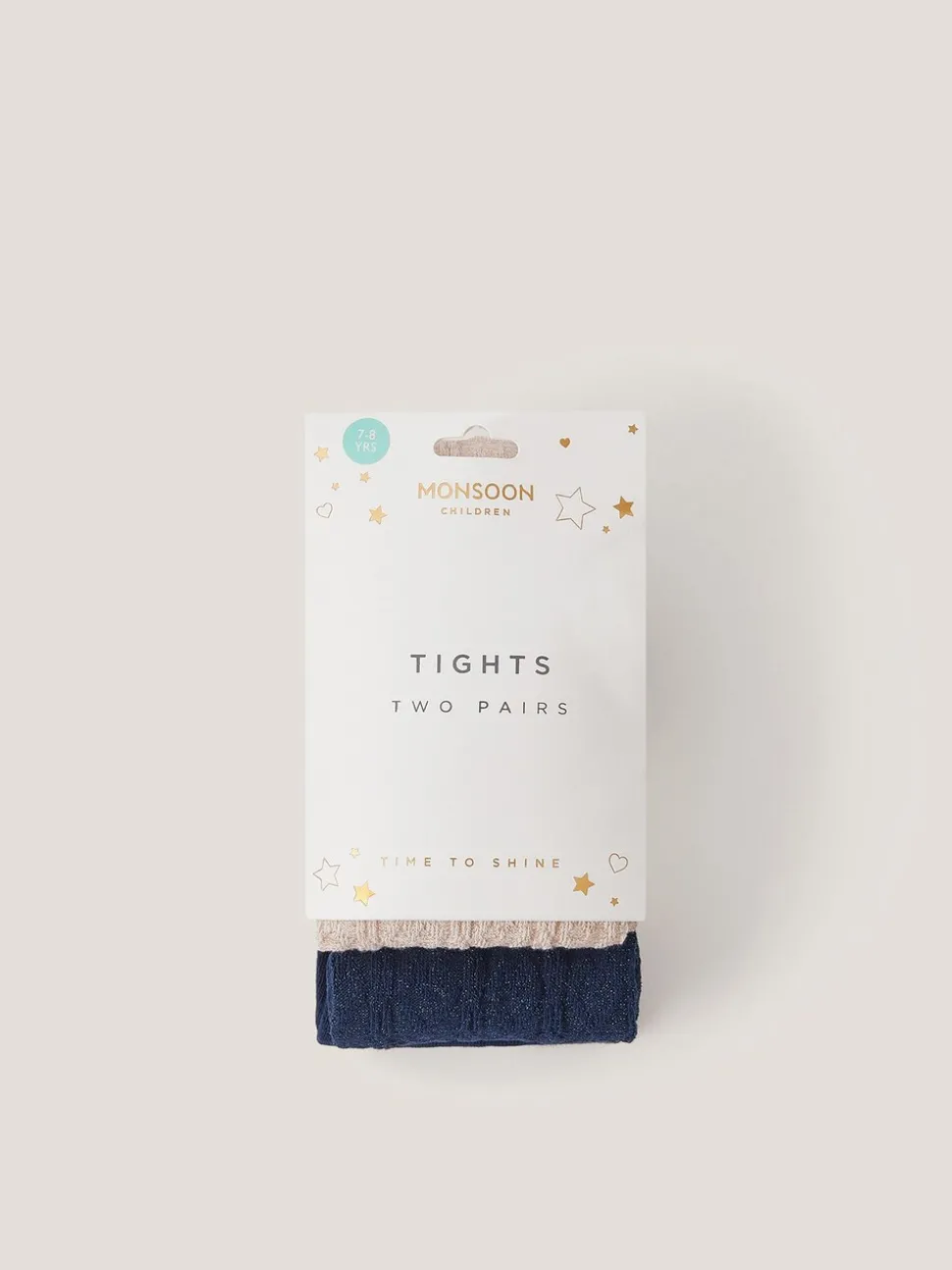 Monsoon Cream Cable Heart Tights 2 Pack
