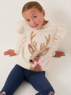 Monsoon Cream Christmas Deer Knit Jumper