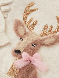 Monsoon Cream Christmas Deer Knit Jumper