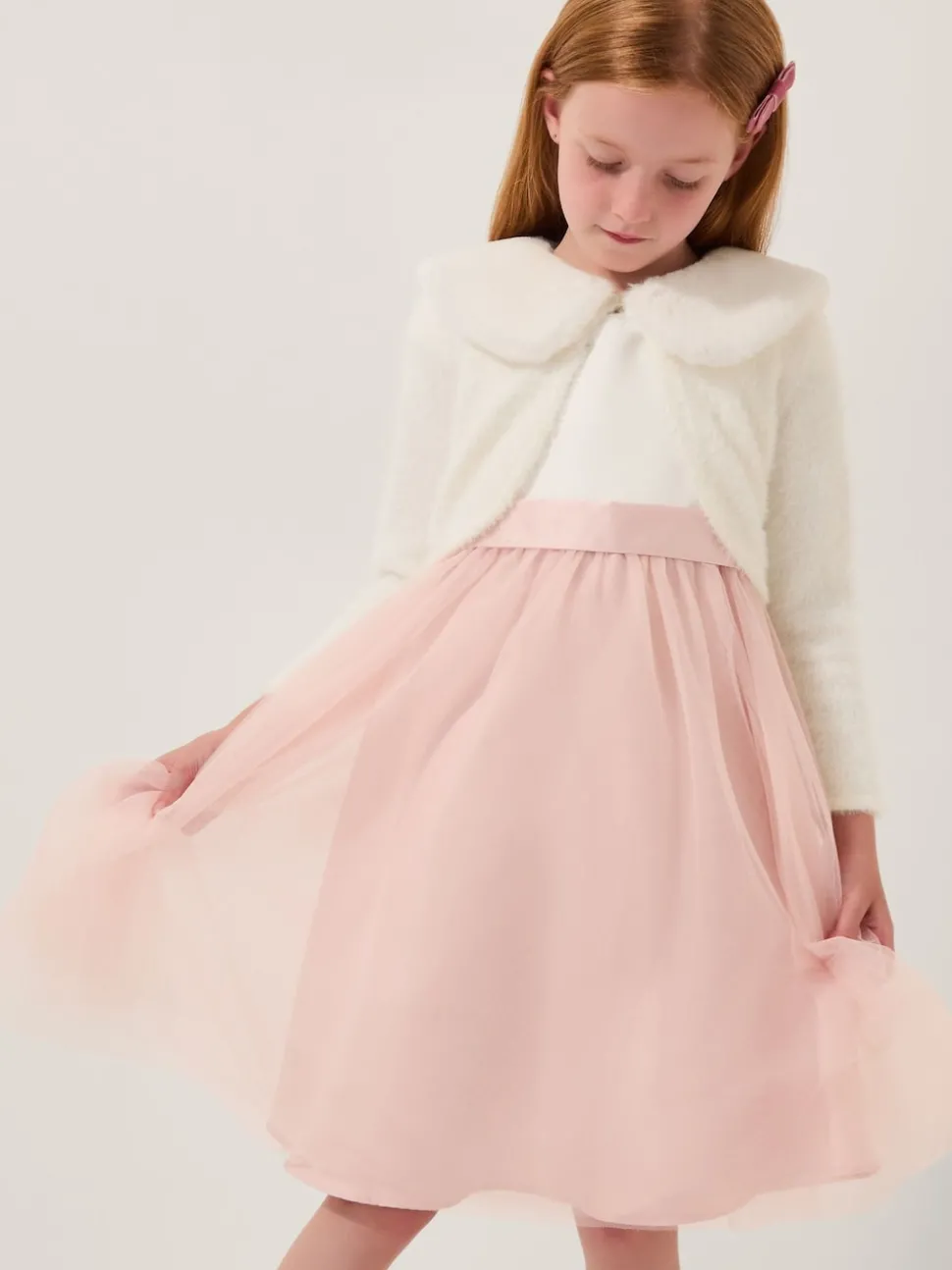 Monsoon Cream Detachable Collar Fuzzy Cardigan