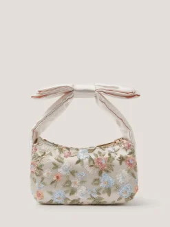 Monsoon Cream Floral Embroidered Bow Strap Bag