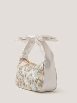 Monsoon Cream Floral Embroidered Bow Strap Bag