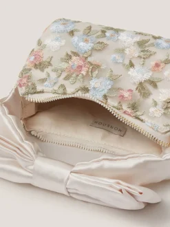 Monsoon Cream Floral Embroidered Bow Strap Bag