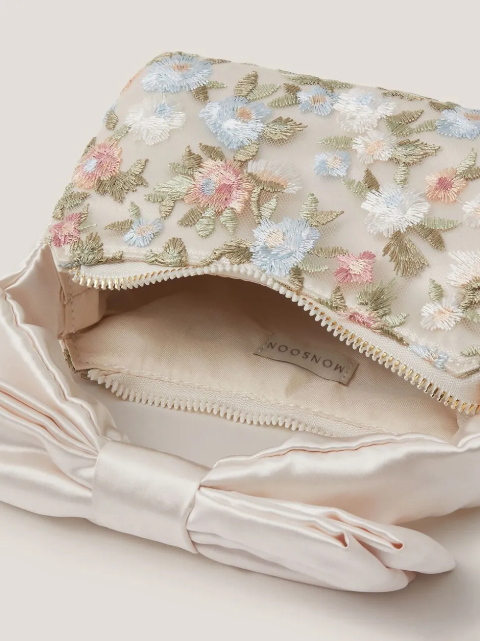 Monsoon Cream Floral Embroidered Bow Strap Bag