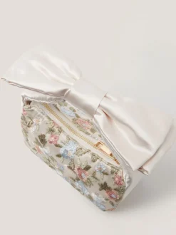 Monsoon Cream Floral Embroidered Bow Strap Bag