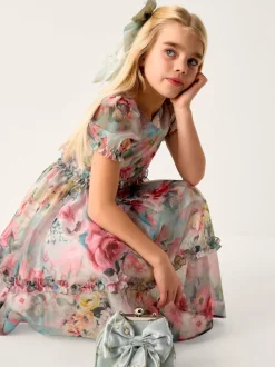 Monsoon Cream Floral Print Ruffle Tiered Dress