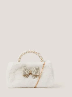 Monsoon Cream Fluffy Pearl Handle Bag