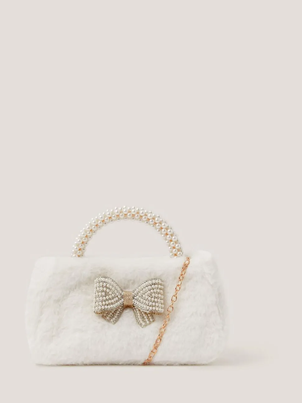 Monsoon Cream Fluffy Pearl Handle Bag