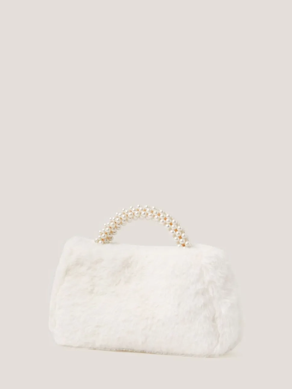 Monsoon Cream Fluffy Pearl Handle Bag