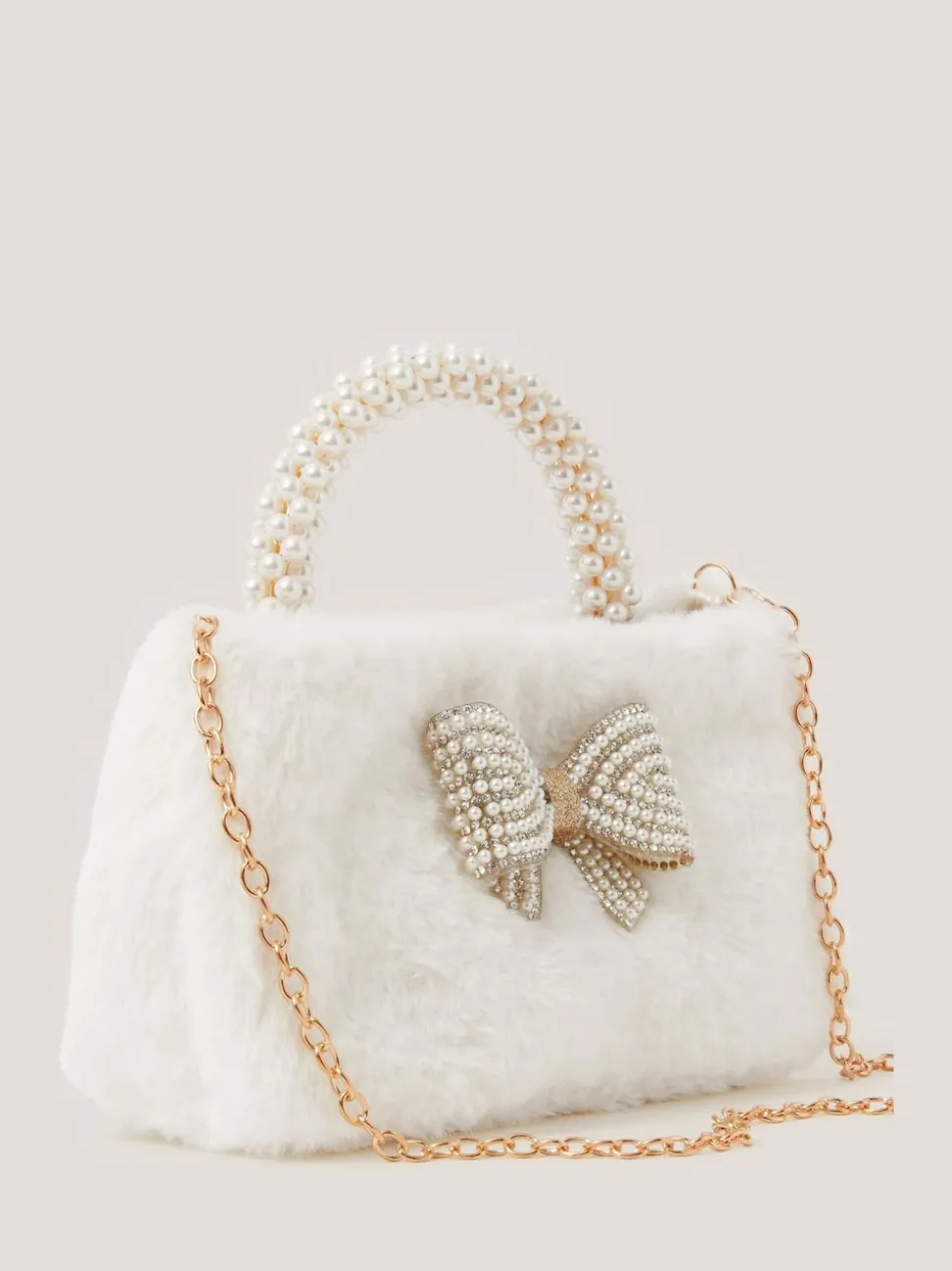 Monsoon Cream Fluffy Pearl Handle Bag