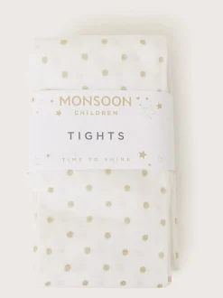 Monsoon Cream Glitter Spot Tights 3 Pack