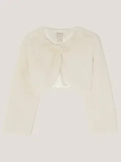 Monsoon Cream Marie Bow Faux Fur Shrug