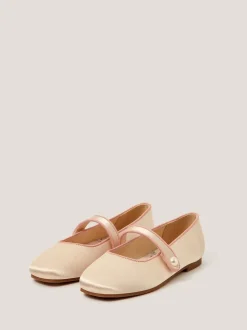 Monsoon Cream Pearl Strap Satin Ballet Flats