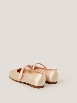 Monsoon Cream Pearl Strap Satin Ballet Flats