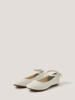Monsoon Cream Sara Pearly Bow Ballet Flats