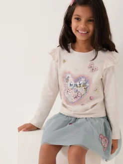 Monsoon Cream Sequin Heart Butterfly Long Sleeve Top