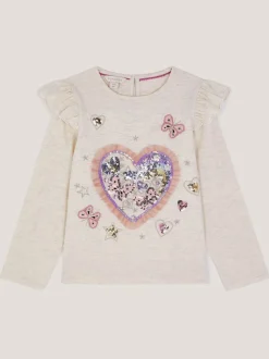 Monsoon Cream Sequin Heart Butterfly Long Sleeve Top