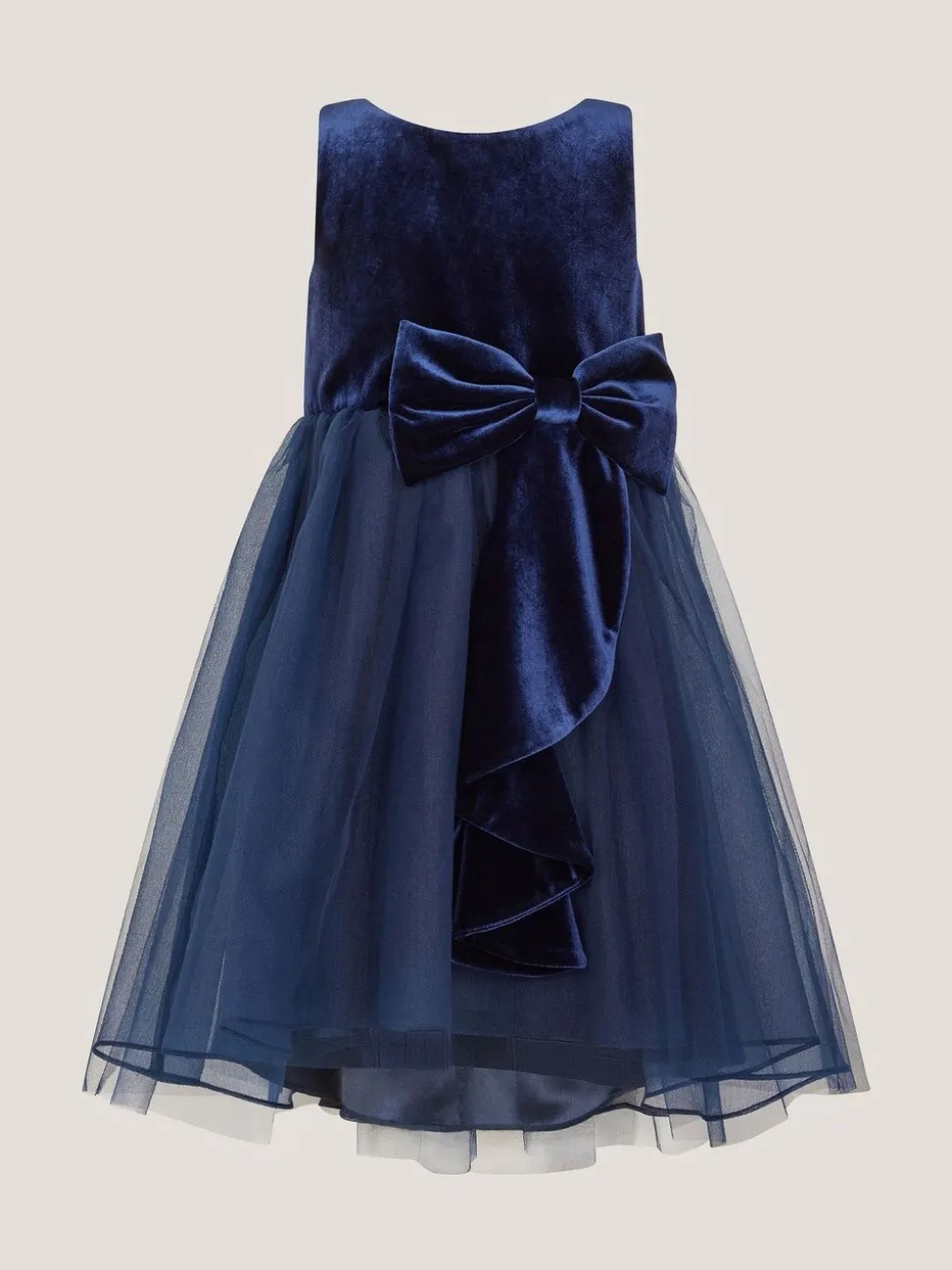 Monsoon Denim Blue Velvet Bow Party Dress
