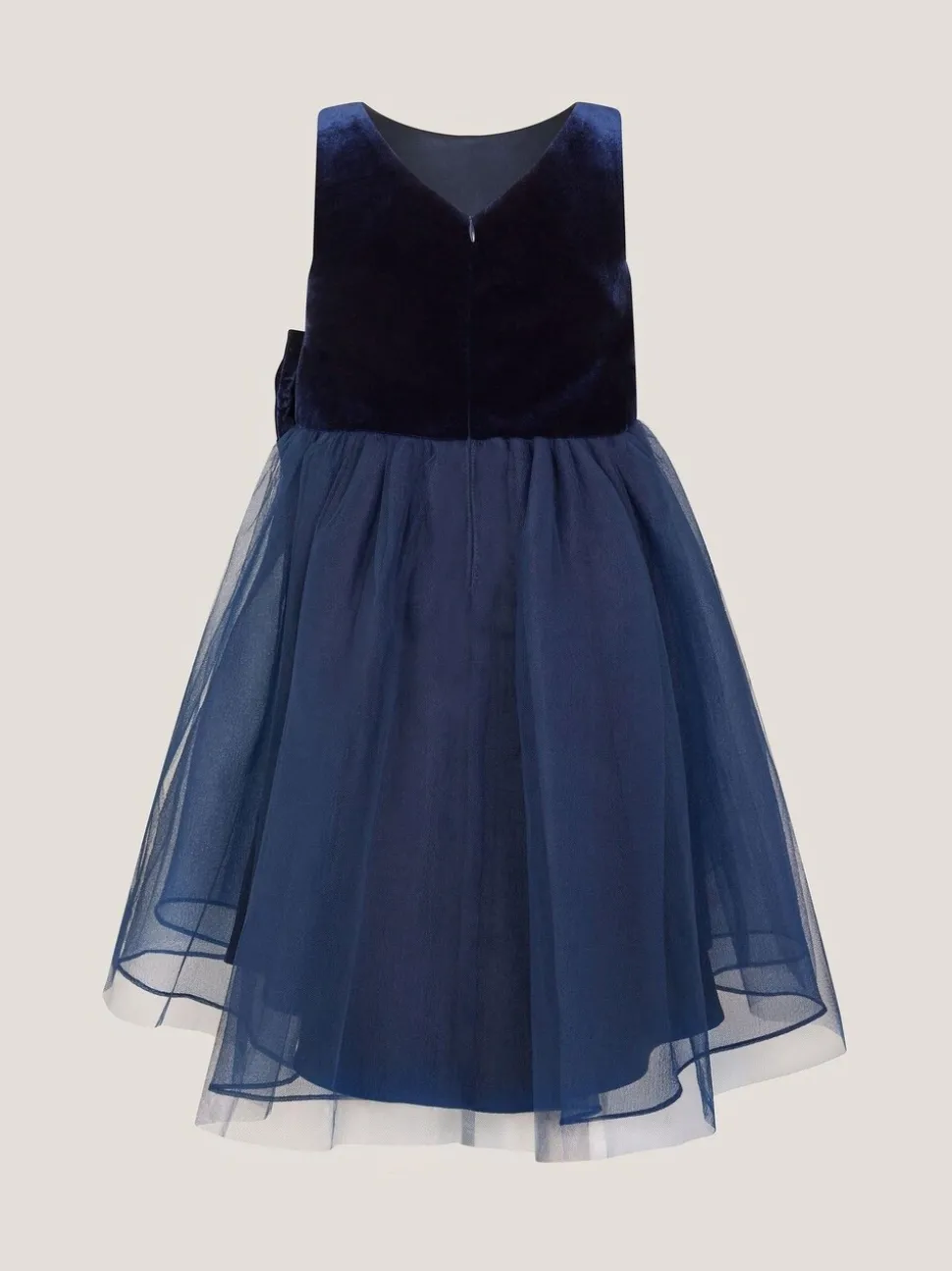 Monsoon Denim Blue Velvet Bow Party Dress