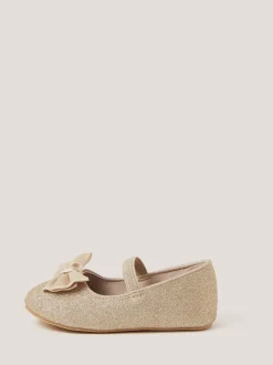 Monsoon Gold Baby Bow Glitter Walker Shoes