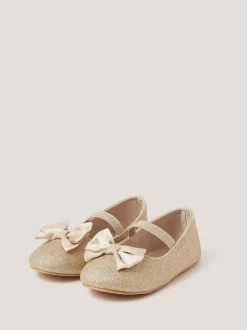 Monsoon Gold Baby Bow Glitter Walker Shoes