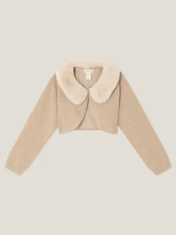 Monsoon Gold Detachable Collar Fuzzy Cardigan