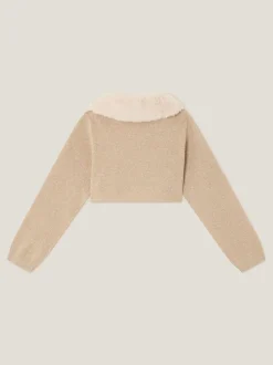 Monsoon Gold Detachable Collar Fuzzy Cardigan