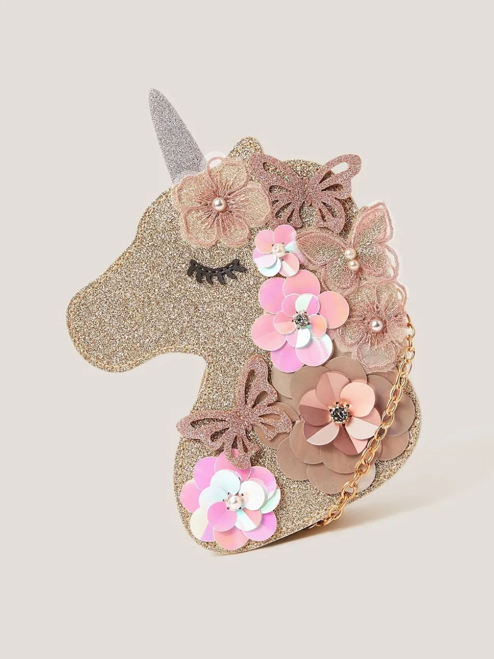 Monsoon Gold Ella Sequin Flower Unicorn Bag