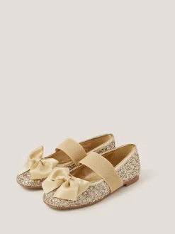 Monsoon Gold Glitter Bow Ballet Flats