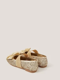 Monsoon Gold Glitter Bow Ballet Flats