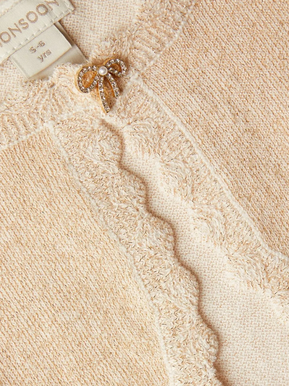 Monsoon Gold Maeve Bow Button Cardigan
