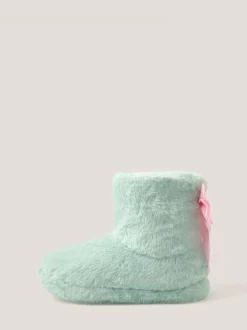 Monsoon Green Fluffy Bow Slipper Boots