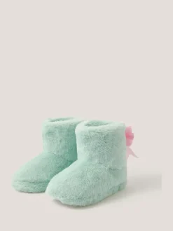 Monsoon Green Fluffy Bow Slipper Boots