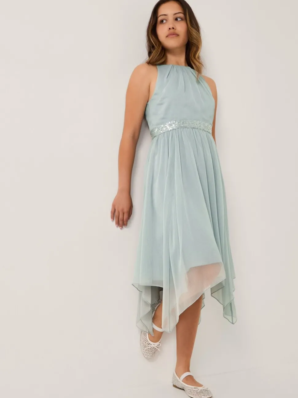 Monsoon Green Idaho Halter Chiffon Prom Dress