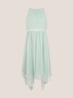 Monsoon Green Idaho Halter Chiffon Prom Dress