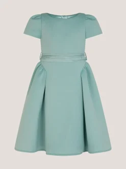 Monsoon Green Polly Cap Sleeve Bow Party Dress
