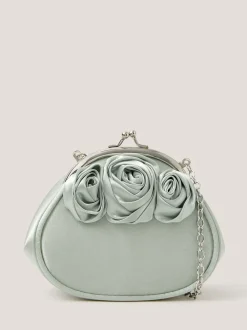Monsoon Green Rose Satin Clip Frame Bag