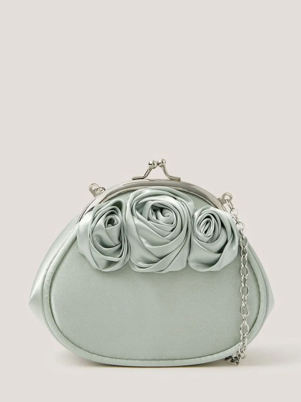 Monsoon Green Rose Satin Clip Frame Bag