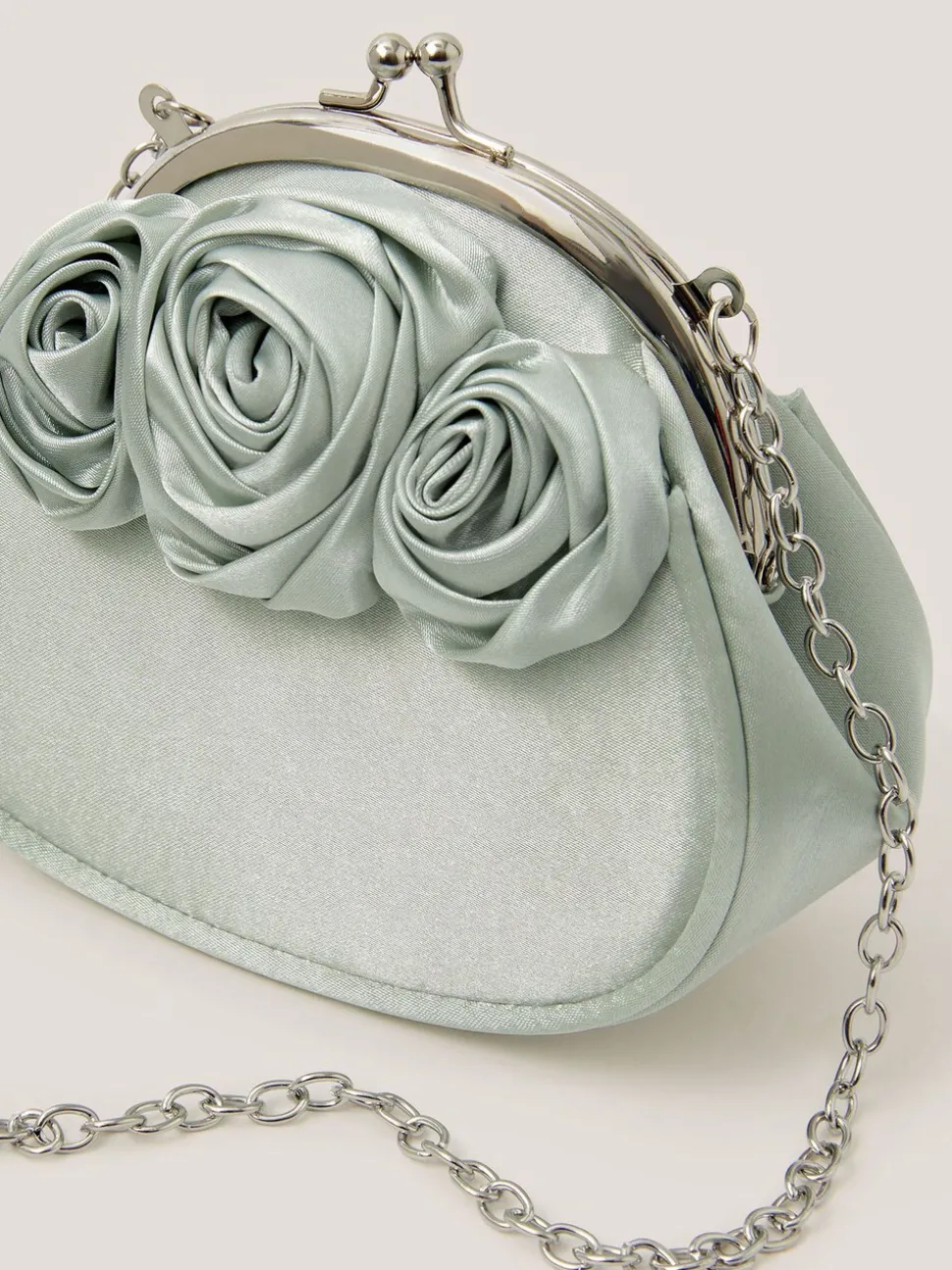 Monsoon Green Rose Satin Clip Frame Bag