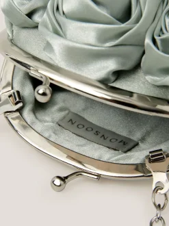 Monsoon Green Rose Satin Clip Frame Bag