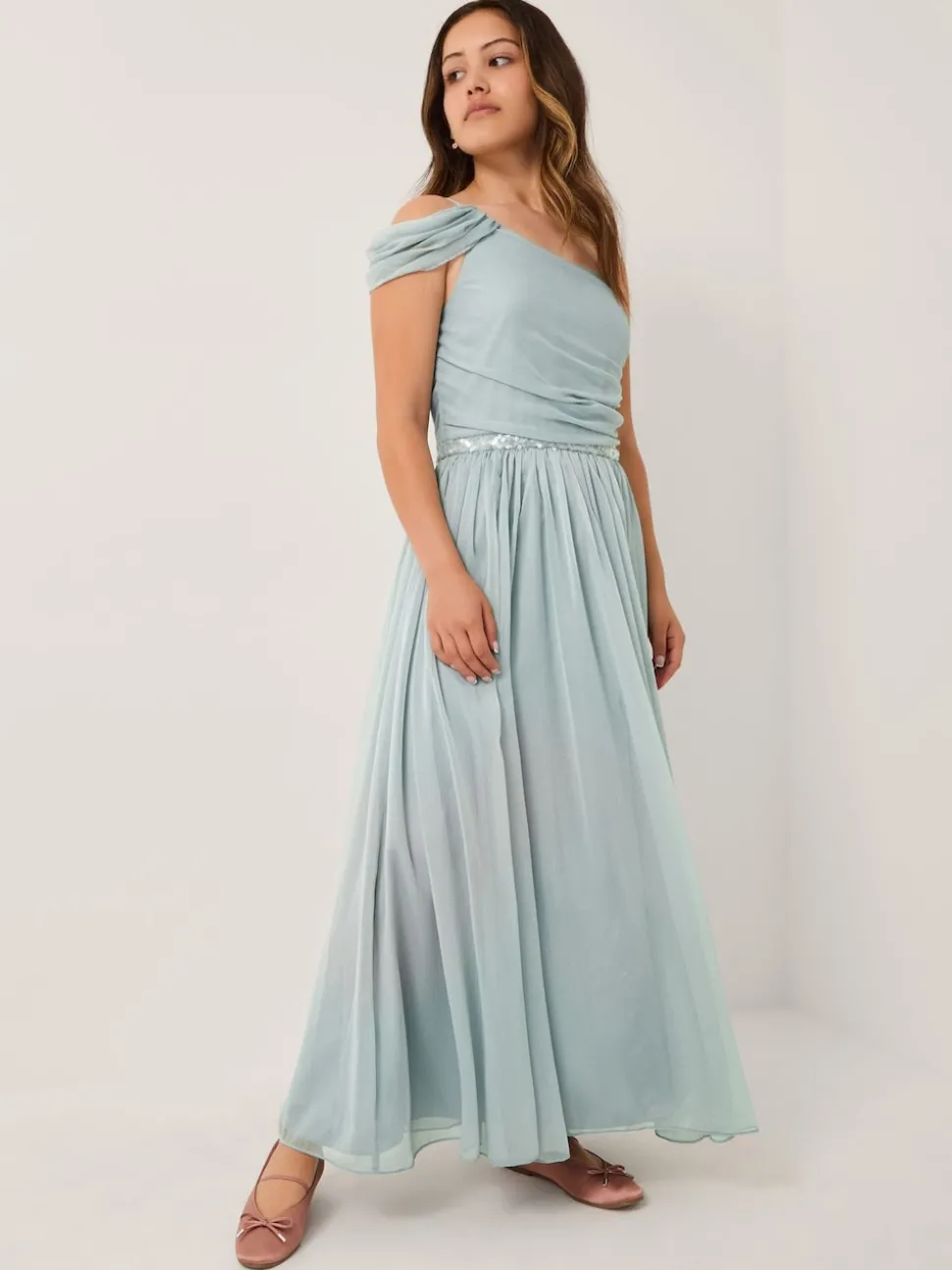 Monsoon Green Sequin One Shoulder Prom Dress