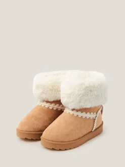 Monsoon Natural Crochet Bow Fluffy Ankle Boots
